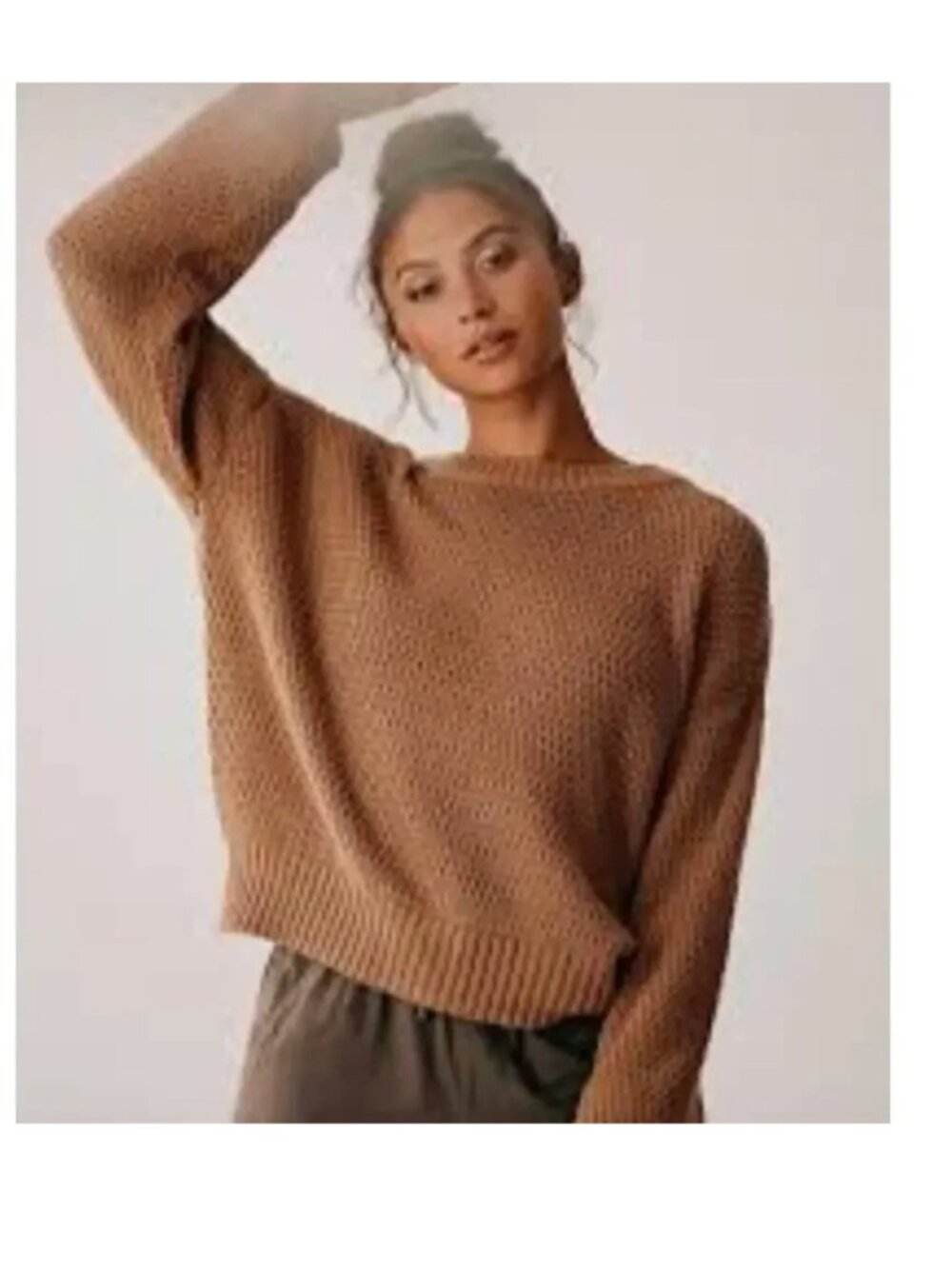 Pact Honeycomb Knit Crew Sweater Camel Size Small 100% Organic Cotton Minimalist